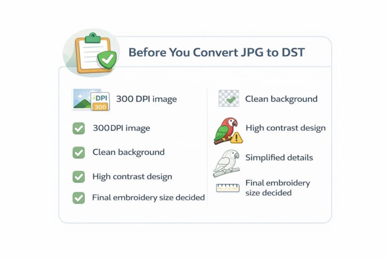 Before converting JPG to DST format checklist