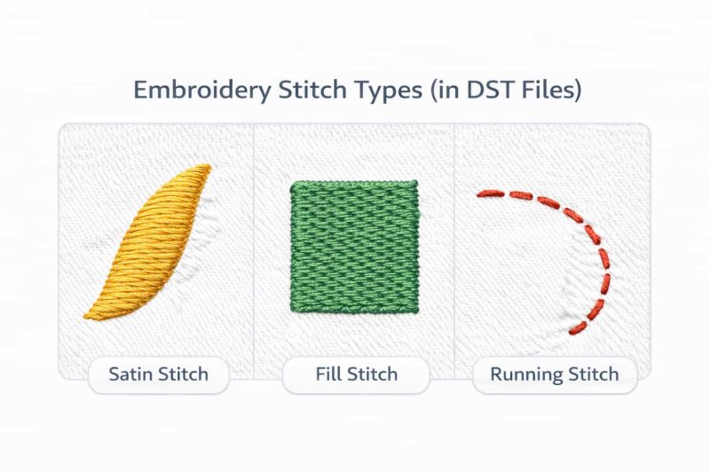 Common stitch types used in DST embroidery files